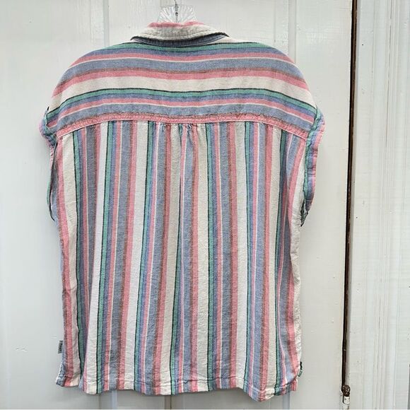 Orvis linen blend button down short sleeve blouse women's medium - Picture 3 of 5